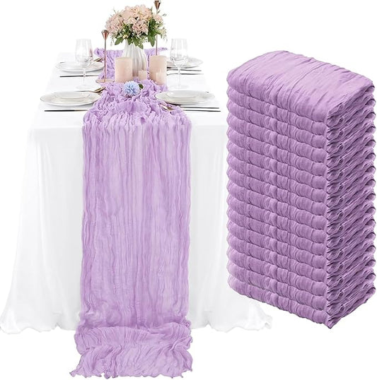 16 Pack Cheesecloth Table Runner, 35x120 Inch Boho Gauze Table Runners, Cheese Cloth Long Table Runner Elegant Table Runners for Party Wedding Bridal Shower Table Decor (Lavender)