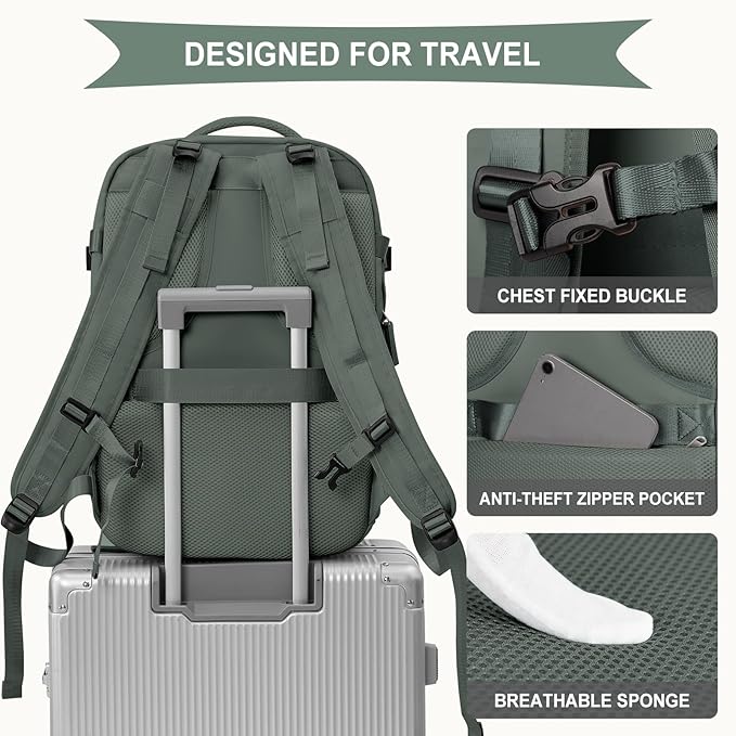 coowoz Large Travel Backpack For Women Men, Carry On Backpack,Hiking Backpack Waterproof Outdoor Sports Rucksack Casual Daypack Expandable Heavy Duty Extra large Backpack Olive Green