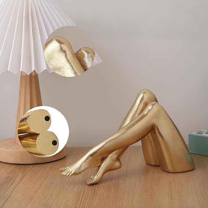Golden Legs Sculpture Elegant Resin Home Decor Legs Statues Versatile Indoor/Outdoor Ornament, Bedroom, Office Desktop, Cabinets, Perfect (Bowed Leg)