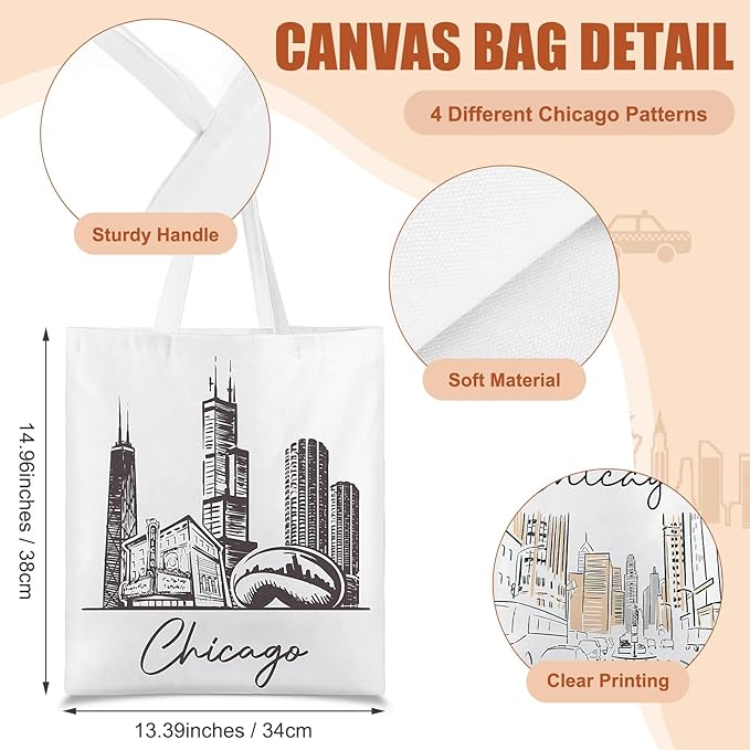Paterr 4 Pcs City Souvenir Tote Bag-New York Chicago Seattle Los Angeles Boston San Francisco Paris Italy Las Vegas Nashville