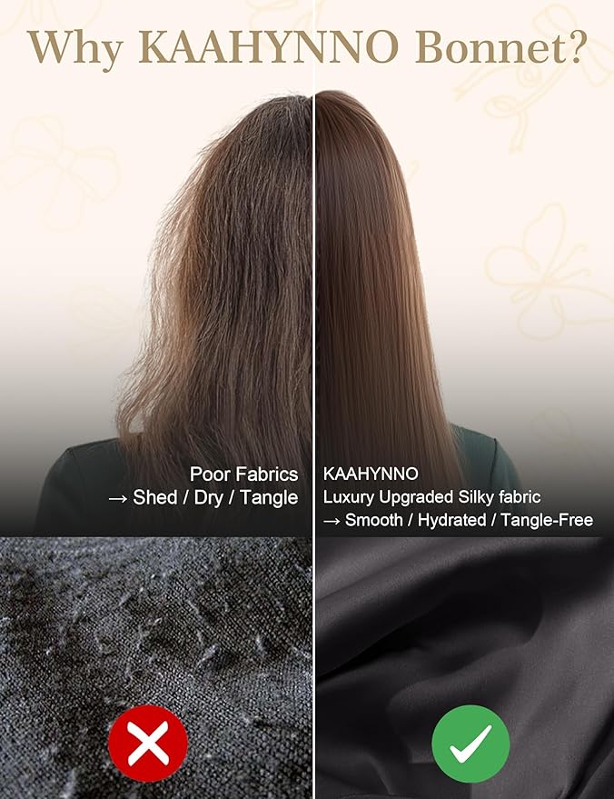 Silk Satin Bonnet Hair Wrap for Sleeping Women, Adjustable Tie Band Double Layer Sleep Night Head Cover for Curly Braid Fine