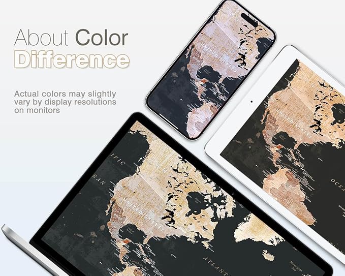 Office Wall Art for Living Room Bedroom Wall Decor Framed World Maps Black White Brown Pictures for Wall Decorations Vintage Decor