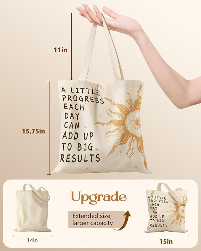 Canvas Tote Bag for Women - Aesthetic Canvas Totes with Pockets Cute Reusable Cloths Ladies Shoulder Bag