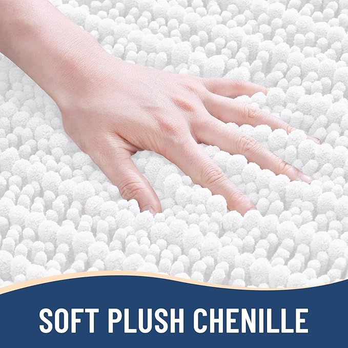 Arotive Luxury Chenille Bathroom Rug Mat, Extra Soft Thick Absorbent Shaggy Bath Rugs, Non-Slip Machine Wash Dry, Plush Bath Mats for Bathroom, Shower and Tub, 40x24, White