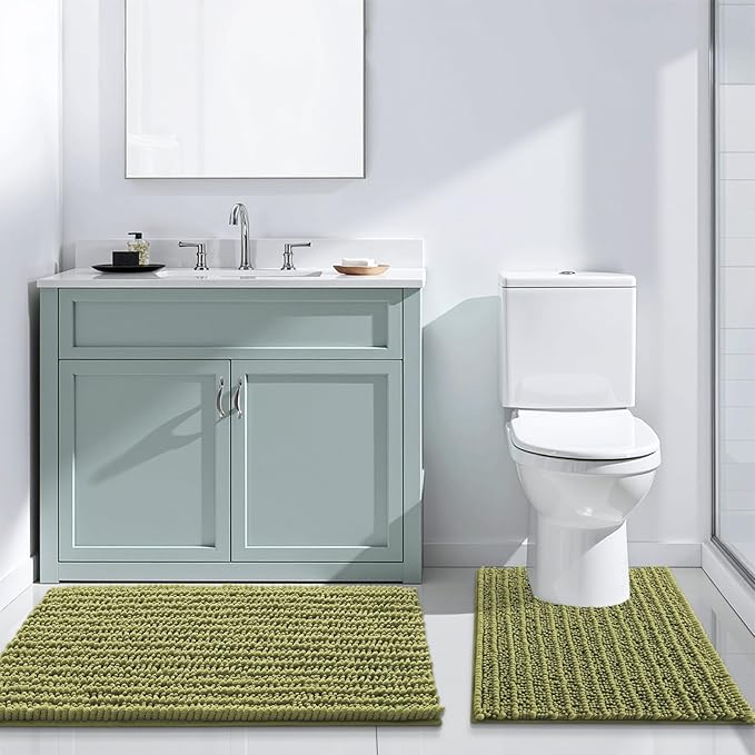 Arotive Luxury Chenille Bathroom Rug Mat, Extra Soft Thick Absorbent Shaggy Bath Rugs, Non-Slip Machine Wash Dry, Plush Bath Mats for Bathroom, Shower and Tub, 30x20, Willow Green