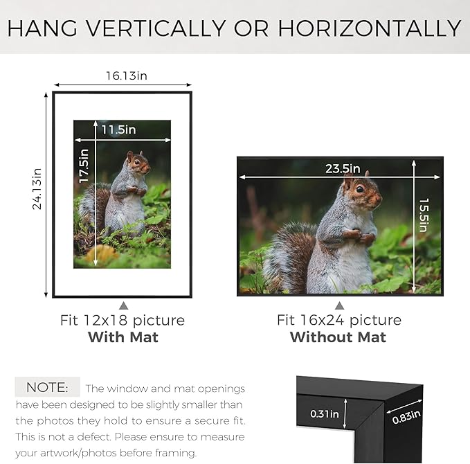 Golden State Art 16x24 Picture Frame 3 Pack - Aluminum Frames with 12x18 Removable Mats & Real Glass, Display 16x24 Posters or 12x18 Photos - Black Gallery Wall Frames for Home Office Decor