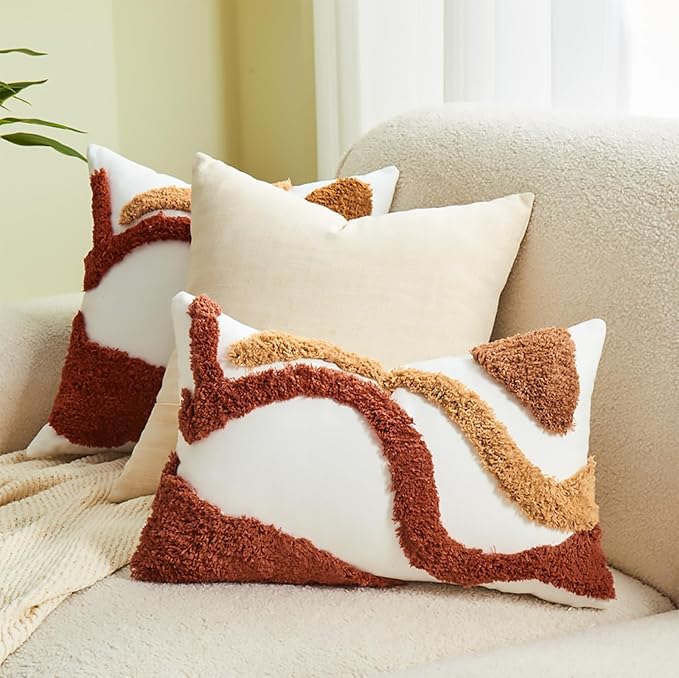 lifein 12x20 Pillow Covers-Throw Pillow Cover,Tufted Boho Jacquard Pillow Covers,Farmhouse Decorative Pillow Cover,Pillow Cases for Couch,Sofa,Bed,Chair,Living Room,Home Decor(12x20inch)