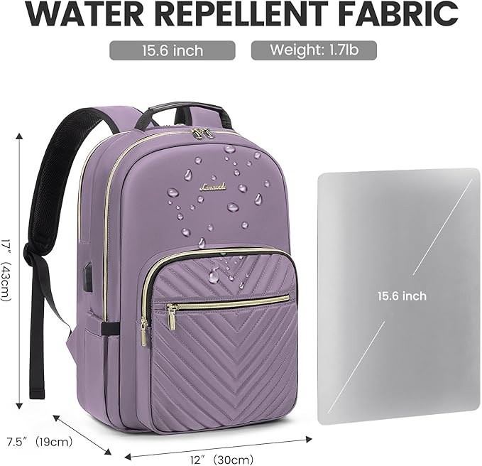 LOVEVOOK Laptop Backpack for Women 15.6 inch,Cute Womens Travel Backpack Purse,Professional Laptop Computer Bag,Waterproof Work Business College Teacher Bag Carry on Backpack with USB Port,Taro Purple