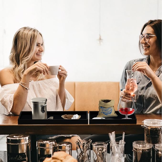 BBK Bathroom Vanity Tray- 2 Pack (7.8" and 11.8") Silicone Bathroom Tray for Counter, Perfume Key Trinket Ring Tray, Decor Soap Dispenser Countertop Tray for Kitchen Sink Organization.(Black)