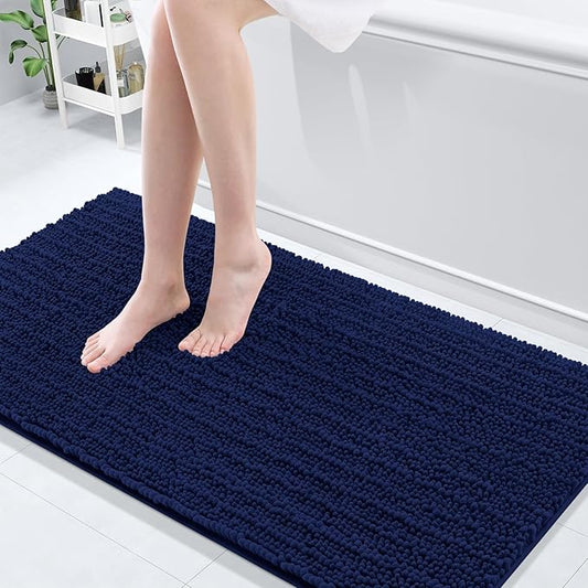 Arotive Luxury Chenille Bathroom Rug Mat, Extra Soft Thick Absorbent Shaggy Bath Rugs, Non-Slip Machine Wash Dry, Plush Bath Mats for Bathroom, Shower and Tub, 60x24, Navy