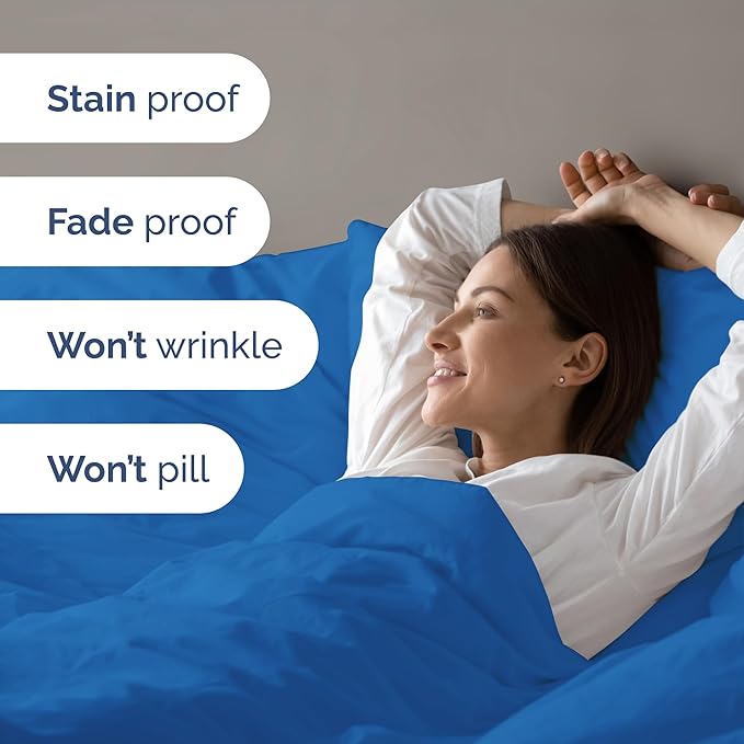 Duvet Cover Queen Size Set - Extra Soft Queen Size Duvet Cover 90 x 90 with 2 Pillow Shams - Hotel Luxury Easy Care and Fade Free w/Zipper Closures & Ties - Comfy Breathable Bedding Set (Royal Blue)