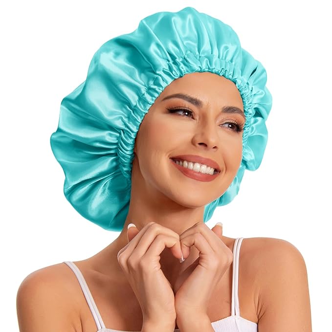 Satin Bonnet Silk Bonnet Hair Bonnet for Sleeping-Slouchy Beanie Hat Satin Sleep Cap for Women's Natural & Curly Hair(Mint Green)