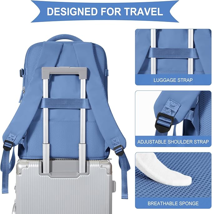 coowoz Travel Backpack for Women Men,Carry On Backpack,Hiking Backpacks Outdoor Sports Rucksack Casual Daypack Travel Essentials Sky Blue