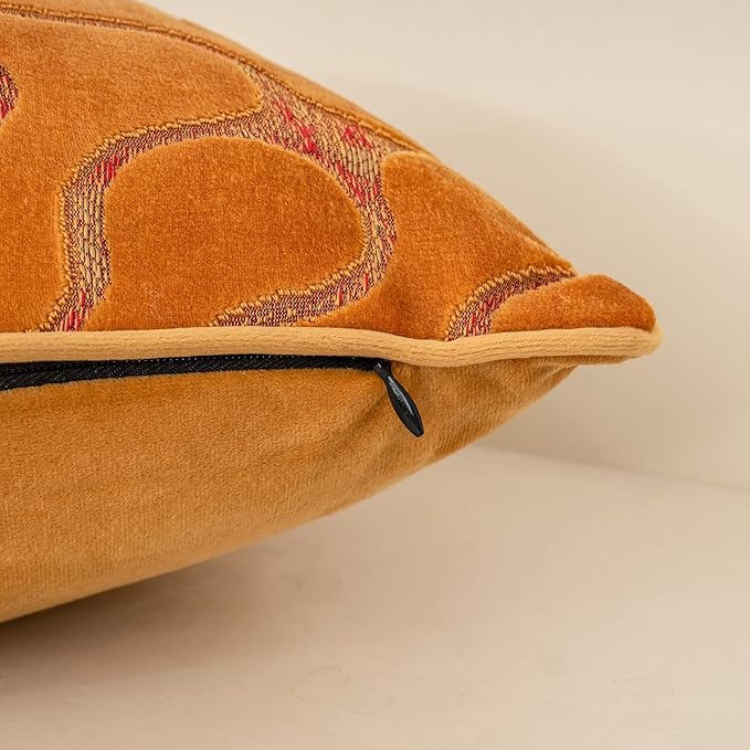 Yangest Orange Yellow Square Throw Pillow Cover Wavy Velvet Cushion Cover Modern Zippered Pillowcase for Sofa Couch Bedroom Living Room Chair, 20 x 20 Inch