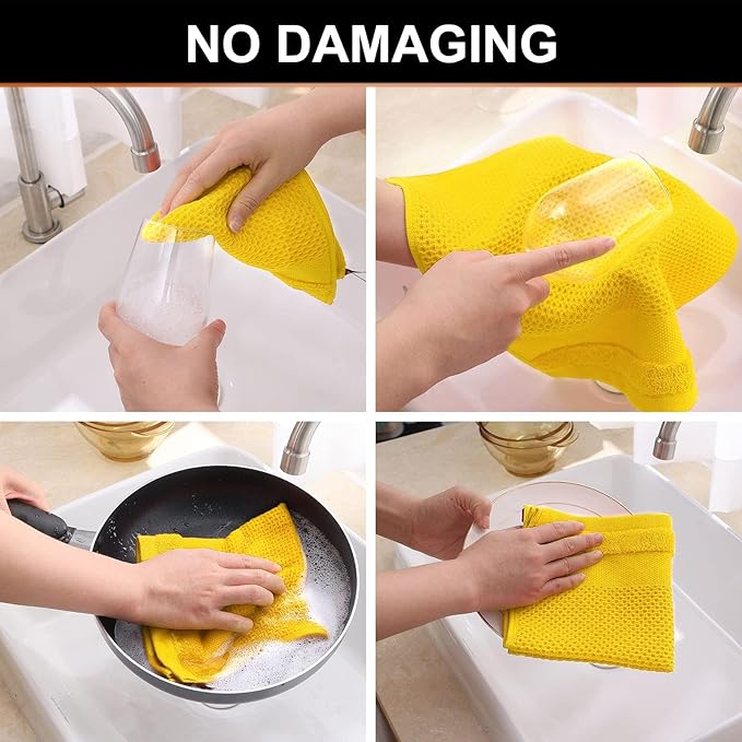 Homaxy 100% Cotton Dish Cloths, 6 Pack - 12 x 12 Inches, Waffle Weave Super Soft and Absorbent Dish Towels Quick Drying Dishcloths, Yellow