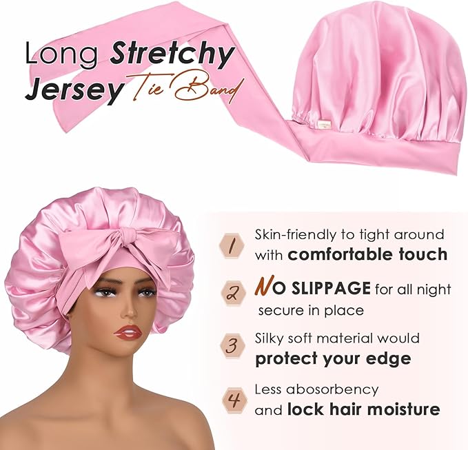 YANIBEST Silk Bonnet for Sleeping Women Satin Bonnet Double Layer Satin Lined Hair Bonnet with Tie Band Curly Hair