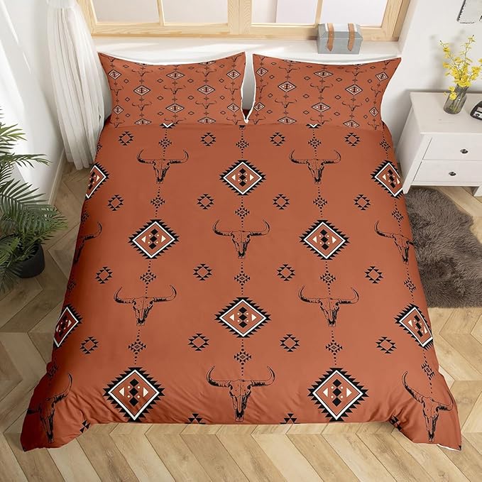 Castle Fairy Southwestern Geometric Duvet Cover Sets(NO Comforter),Cowboy Boho Aztec Comforter Cover for Girls Boys Teens Room Decor,Tribal Native Ethnic Bedding,Western Duvet Set,Toddler Size