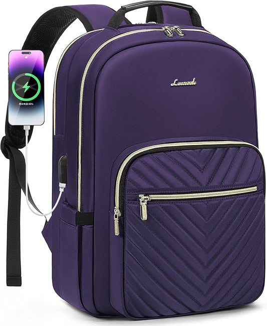 LOVEVOOK Laptop Backpack for Women 17.3 inch,Cute Women Travel Backpack Purse,Professional Laptop Computer Bag,Waterproof Work Business College Teacher Bag Carry on Backpack with USB Port,Royal Purple