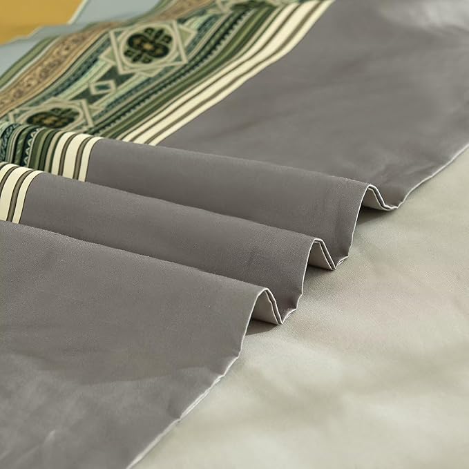 mixinni Queen Size Duvet Cover Set - 3PC Garden Style Long Staple Cotton Golden Floral Bedding, Chinoiserie Chic Botanical Print, Reversible Design, Zipper Closure, Soft & Breathable for Him & Her