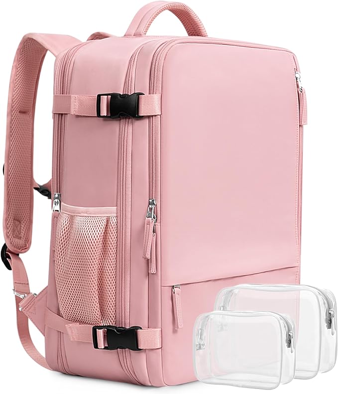 Beraliy Large Travel Backpack for Women, Personal Item Bag Airline Approved, Carry On Luggage, 17 inch Laptop Backpack, Waterproof Backpack, Hiking Backpack, Pink