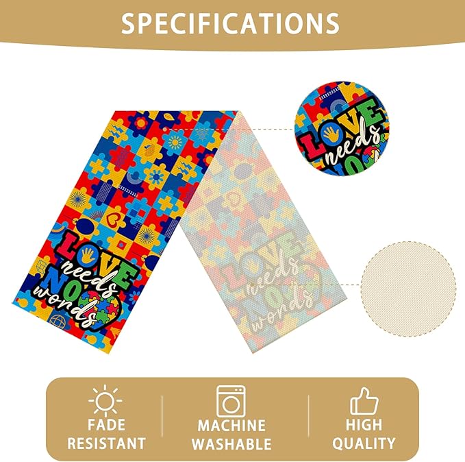 Autism Art Painting Burlap Table Runner Seasonal Spring Fall Kitchen Dining Linen Table Decoration for Indoor Outdoor Home Party Dinner 13x72 Inch