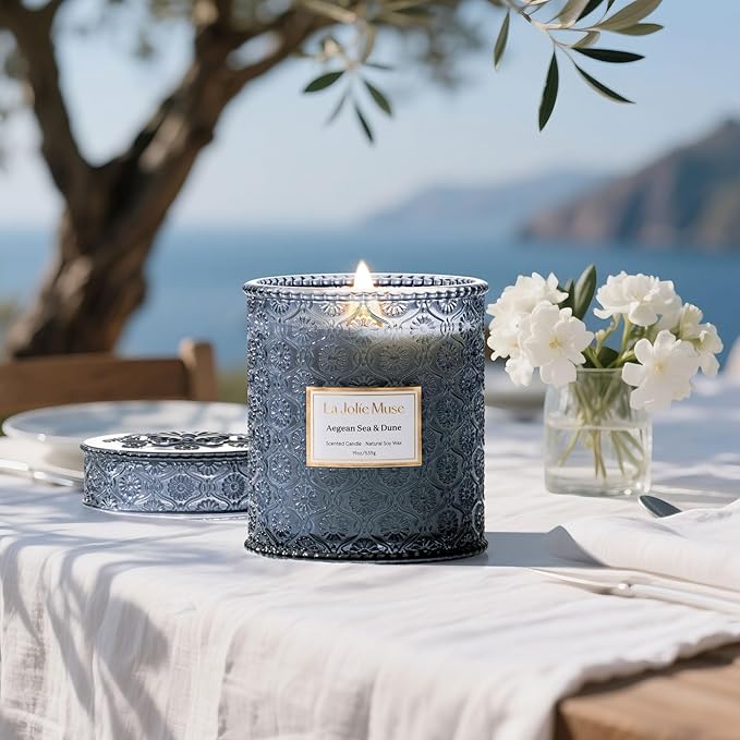 LA JOLIE MUSE Summer Marine Scented Candle, 19 Oz, Ocean Candle Gift, Natural Soy Candles for Home Scented, Long Burning Time, Large Glass Jar Candles