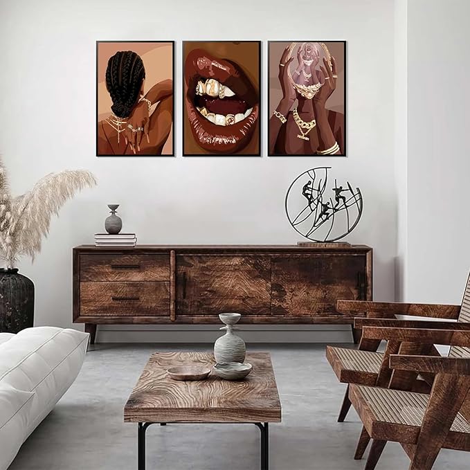 ANVOTIG Black Woman Posters Wall Art Set of 3 Black Girl African Women Canvas Wall Decor American Black Female Pictures Boho Fashion Abstract for Home Bedroom LivingRoom Bathroom 16X24 Inch Unframed