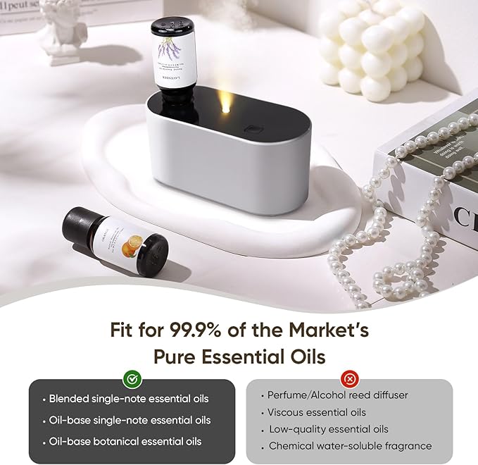 Waterless Diffuser for Essential Oil, Battery Operated Scent Air Aromatherapy Diffuser, Mini Aroma Diffusers with 3 Intermittent Mist Modes, Cycle Start for Home Office Bedroom - Silver