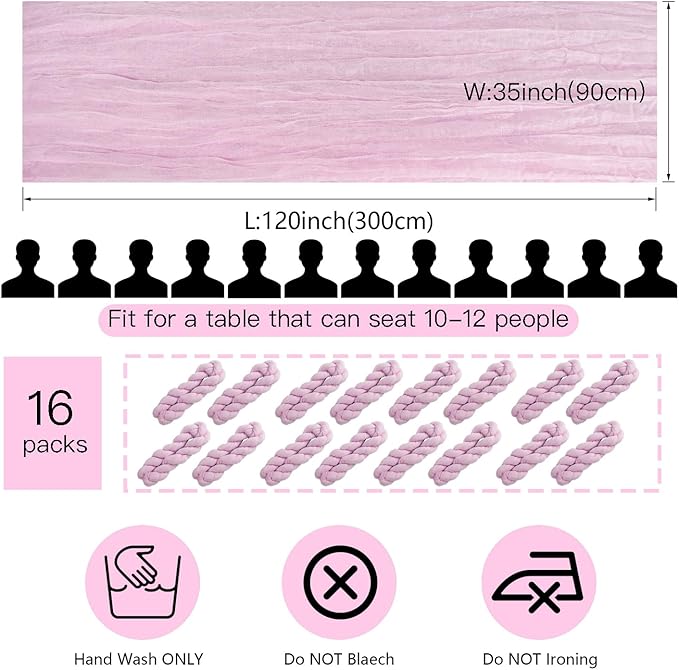 1 Pack Pink Cheesecloth Table Runner, 35x120 Inch Boho Gauze Table Runners, Cheese Cloth Long Table Runner Elegant Table Runners for Party Wedding Bridal Shower Table Decor