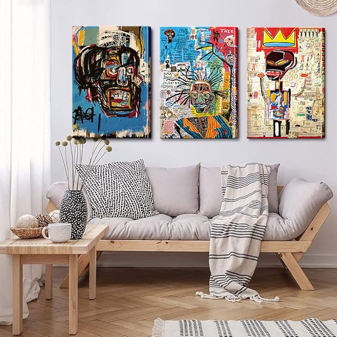 3 Pcs of Street Art Blue Graffiti Wall Decor Print Modern Artist Aesthetics Canvas Paintings Artwork Abstract Picture Poster Man Cave Living Room Bedroom Bathroom Office Home Decorations Ready To Hang
