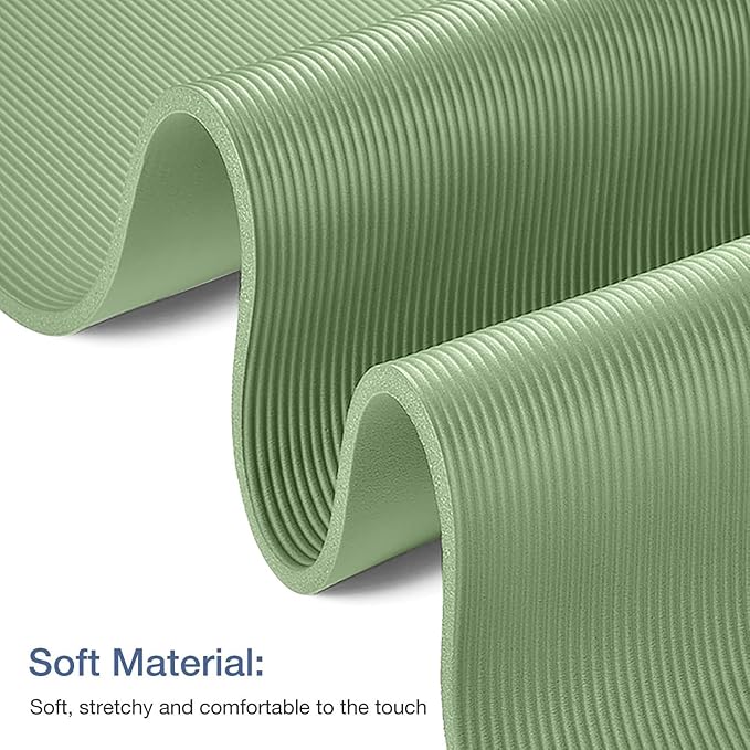 Yoga Mat Non Slip NBR Thick Yoga Mat, 72"L x 32"W x 0.6"TH (185cm x 80cm x 15mm), Anti-Tear Exercise Mat with Carrying Strap and Bag, Workout Mats for Yoga, Pilates and Floor Exercises