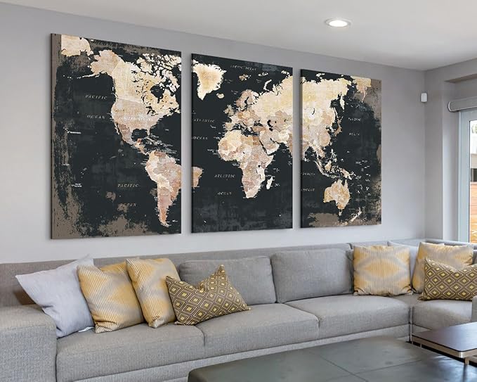 Living Room Wall Art Large Home Office Wall Decor Modern Motivational Giant World Map Pictures for Wall Decorations