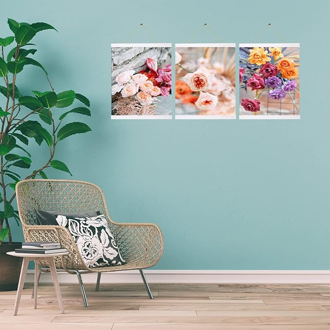 Picture Frame, 16 inch White Magnetic Poster Hanger, 3 Pack, for Wall Art Pictures Photos Prints Maps, Damage Free, Wide Compatibility, Wood Grain Finish