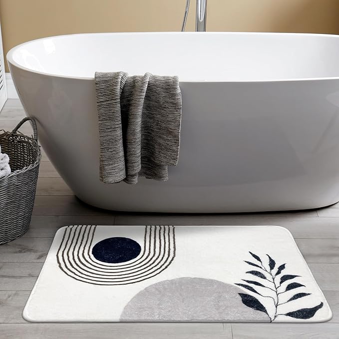 20"X30" Boho Bath Rugs for Bathroom Decor Non-Slip Bath Mat Absorbent Plush Microfiber Soft Carpet Machine Washable Bath Mat for Bathrooms,Showers,Laundry Rooms,White and Black