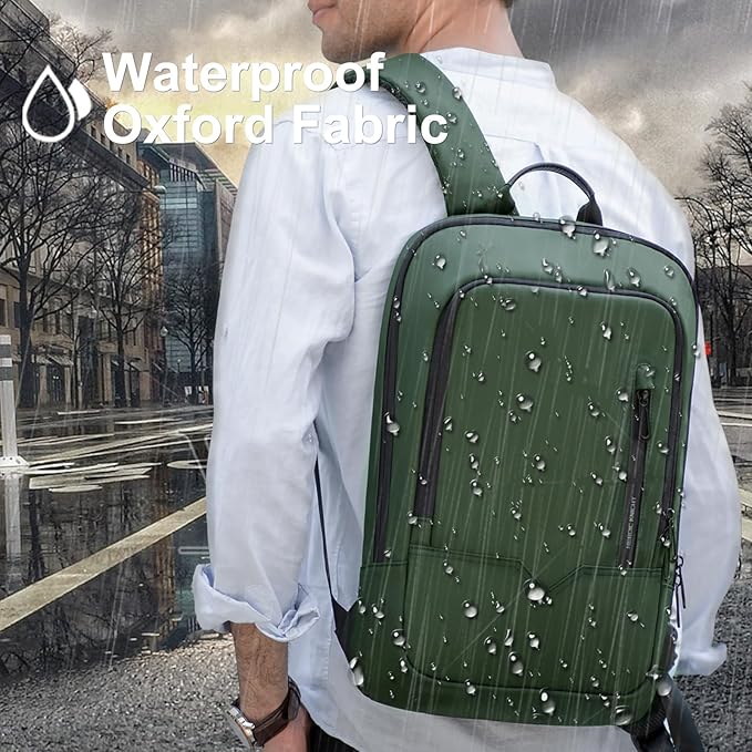 hk Backpack for Men Business Slim Backpack with USB Charger Computer Lightweight Anti-theft Travel (Green, 15.6 Inch)