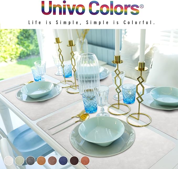 UnivoColors Washed Cowhide Pattern Faux Leather Big Size Placemats Set of 8, Waterproof Easy to Clean Anti-Slip PU Table Mats for Party Decoration19.7″×13.6″,Light Green Retro Cowhide Pattern