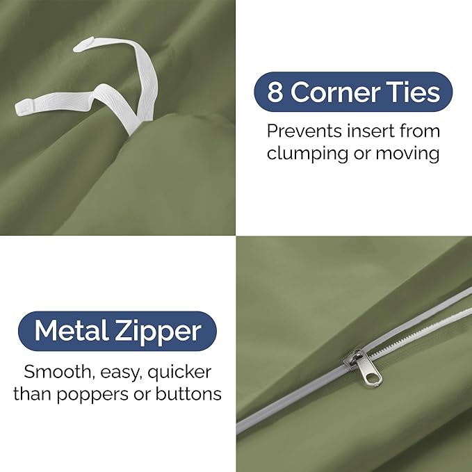 Duvet Cover King Size Set - Extra Soft King Size Duvet Cover 104 x 90 with 2 Pillow Shams - Hotel Luxury Easy Care and Fade Free w/Zipper Closures & Ties - Comfy Breathable Bedding Set (Sage Green)