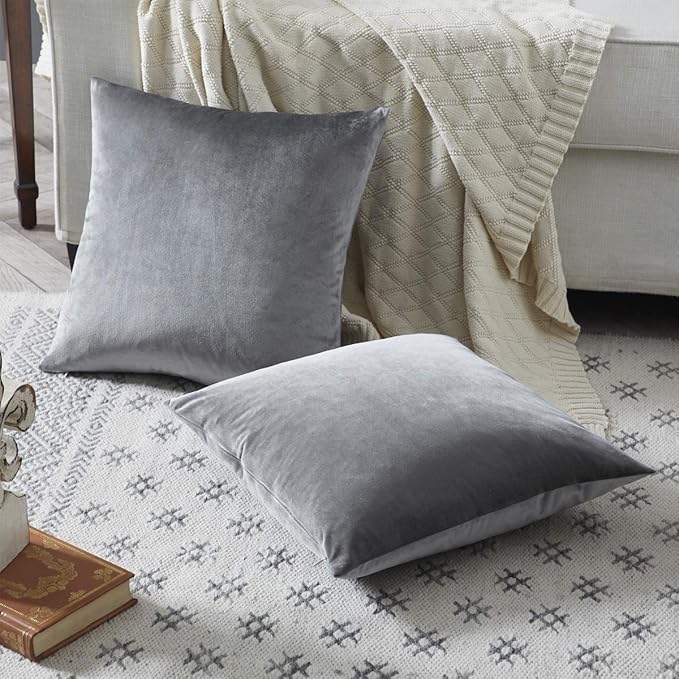 GIGIZAZA Decorative Throw Pillow Covers 16 x 16, Deep Grey Soft Pillow Covers Velvet,Set of 4 Decor Square Cushion Covers