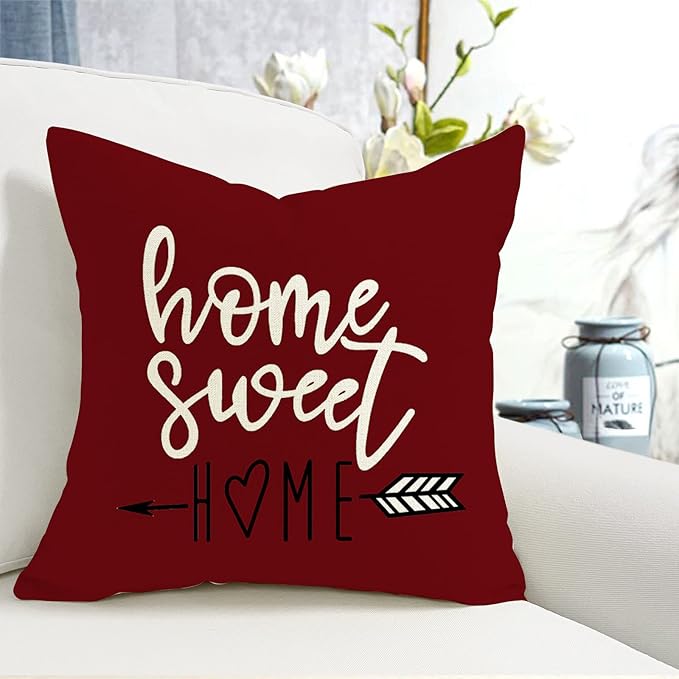 YCOLL Christmas Pillow Covers 22x22 Set of 4, Modern Sofa Throw Pillow Cover for Christmas Decor, Decorative Outdoor Linen Fabric Pillow Case for Couch Bed Car, Wine Red