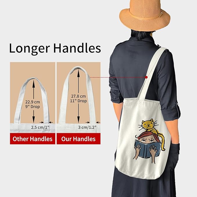 Canvas Tote Bag for Women, Aesthetic Tote Bag with Zipper Pocket for Grocery Travel Work Gift, Canvas Shopping Bag