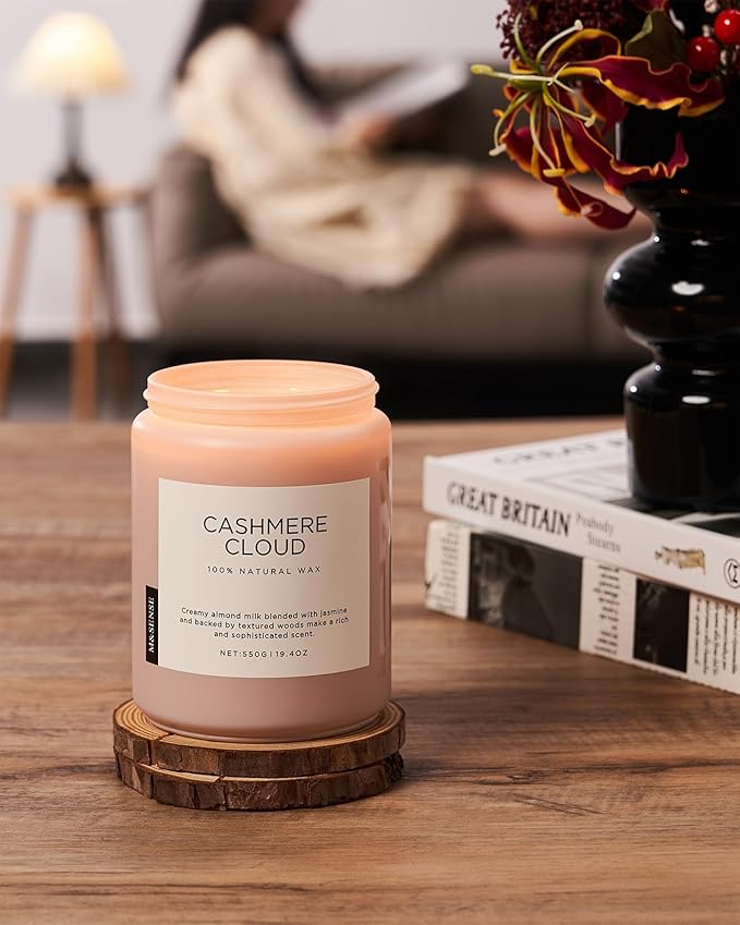 M&SENSE Creamy Almond Milk Scented Candles, 19.4oz 110 Hour Long Lasting 2 Wick Organic Natural Soy Wax in Glass Jar Candle for Bedroom Kitchen Home Decor, Housewarming Gifts for Family Friends