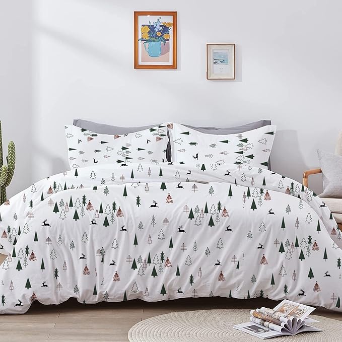 eBeddy Linens Luxury Premium Printed Duvet Cover Set 800-TC King/Cal-King Size 104x90 Inch Pure Egyptian Cotton Soft 3 Pieces Duvet Cover Set Zipper Closure & Corner Ties, Christmas Print