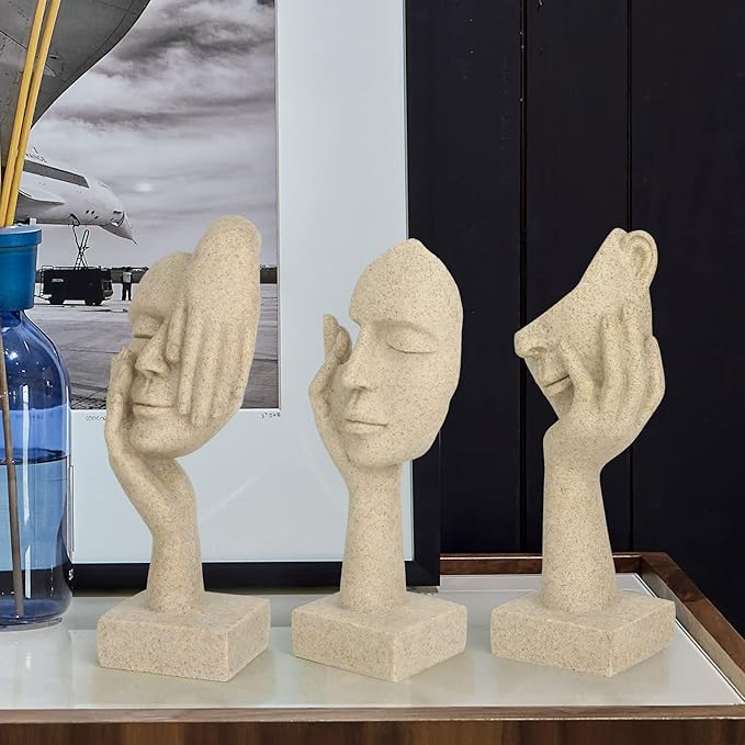 3 Pcs Thinker Statue,Modern Home Resin Sculptures,Collectible Figurines for Home Office Bookshelf Desktop Decor(Sandstone)