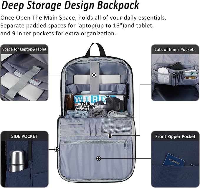 MAXTOP Laptop Backpack Bookbag Backpack with USB Charging Port Anti-Theft[Water Resistant] Work College Business Travel Computer Backpack for Men Women Fits up to 16" Notebook