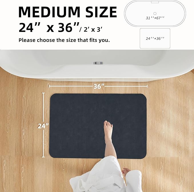 Bathroom Mat Quick Dry, Bathroom Rugs Non Slip Washable Thin Absorbent Bath Mat Fits Under Door Bathroom Floor Mat Perfect for Bath, Shower, or Sink 24"x36" Navy Blue