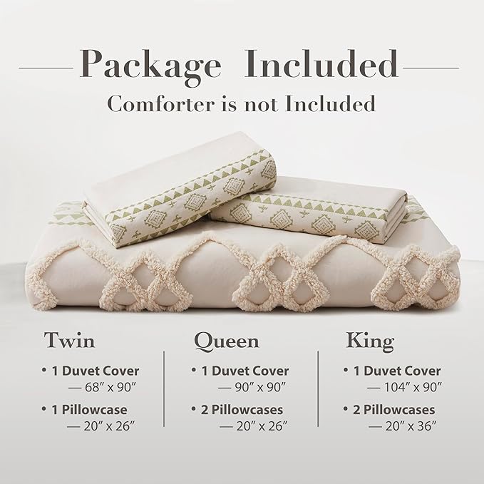 Oli Anderson Boho Duvet Cover Set Twin Size, Beige and Sage Green Color Clash 2 Pieces Microfiber Bedding Set, Durable and Super Soft Duvet Covers with Zipper and Ties, 68"*90"