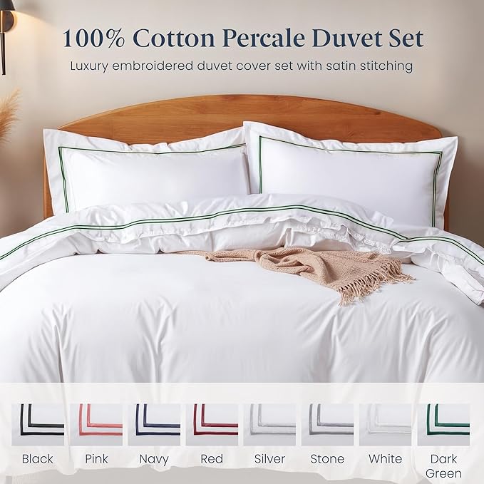 Ella Jayne Duvet Cover Queen Size (3 Pcs), 100% Cotton Percale, Full/Queen, Soft, Breathable & Lightweight, Including Duvet Cover (1 Piece) 90 x 90 Inches with 2 Pillow Shams (Dark Green Design)