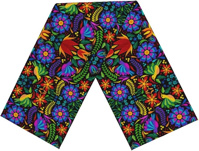 Mexican Pattern Table Runner Burlap Seasonal Kitchen Dining Linen Table Decoration for Indoor Outdoor Home Party Dinner 13x72 Inch