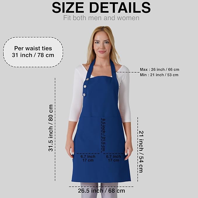 TOSHE Kitchen Apron Waterdrop Resistant Cotton Apron with adjustable Aprons for Women with Pockets 10 Color option Cooking Blue Apron (Navy Blue)