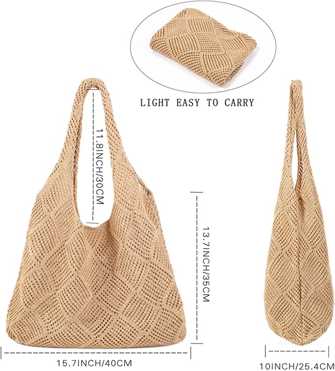 COOKOOKY Crochet Beach Tote bag Summer Beach Bag for Women Aesthetic Mesh Tote Bag Hippie Bag Knit Bag